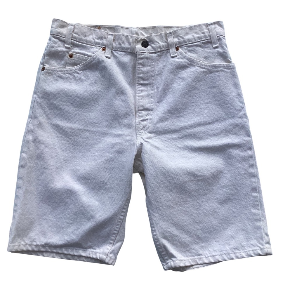 Vintage Levis 550 Orange Tab White Denim Shorts Mens 34 Made in USA 90s Relaxed